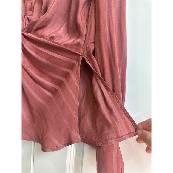 Lulus Rusty Rose Satin Collar Twist Front with Buttons Statement Blouse - Picture 5 of 8